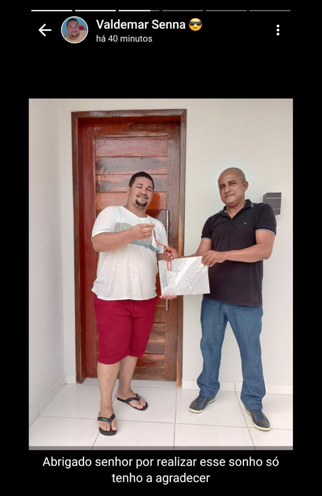 Mensagem do cliente Valdemar Senna agradecendo